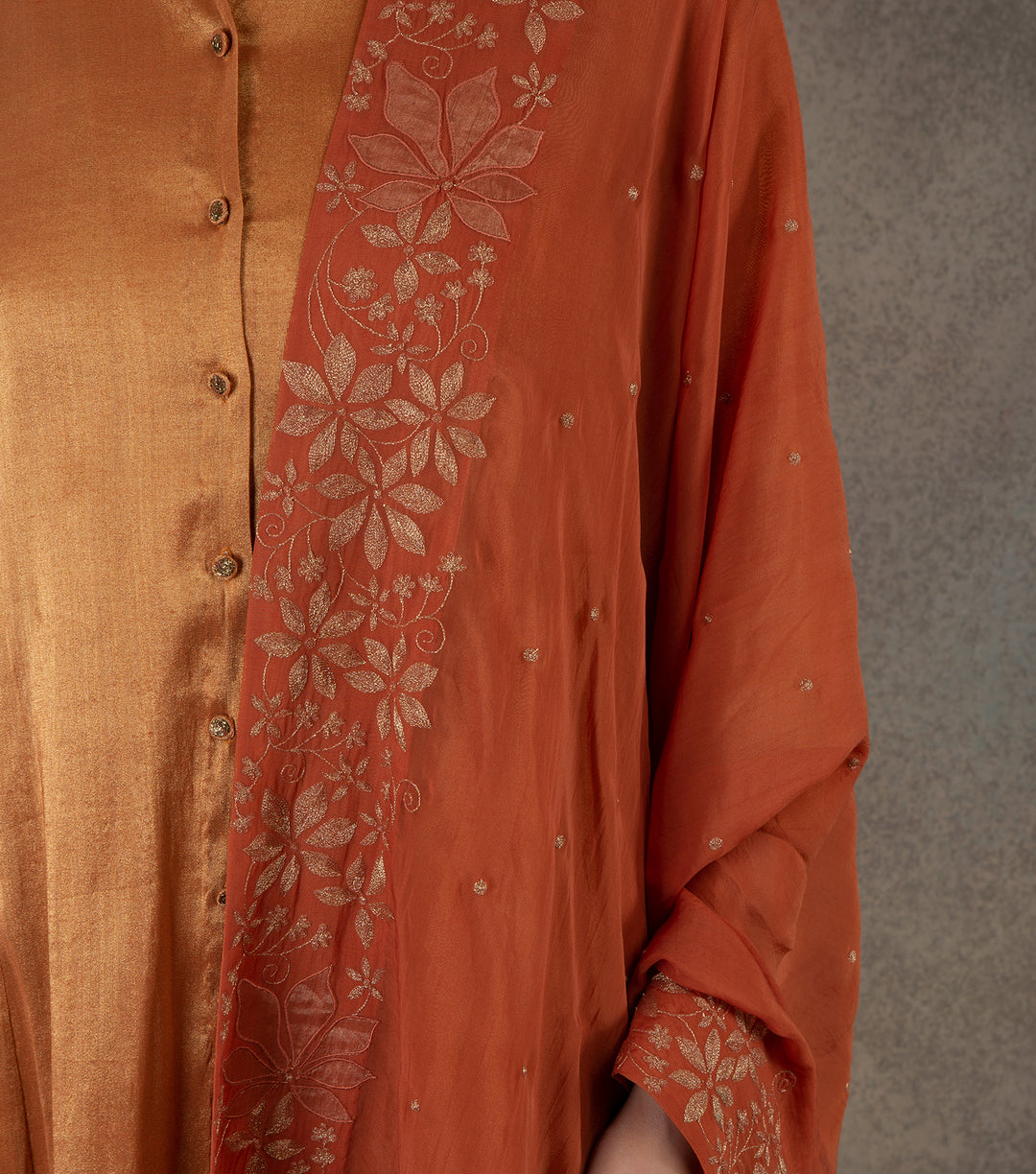 Orange zari embroidered Organza dupatta