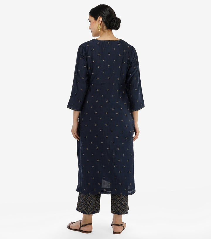 Midnight Blue Zari Embroidered Chanderi Kurta & Pants Set