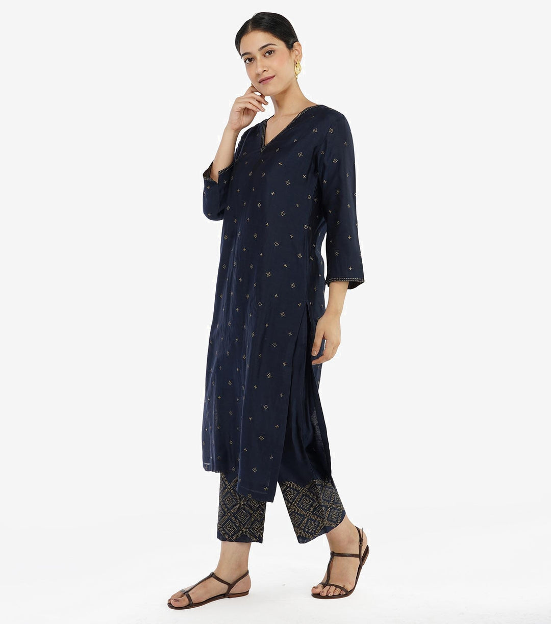 Midnight Blue Zari Embroidered Chanderi Kurta & Pants Set