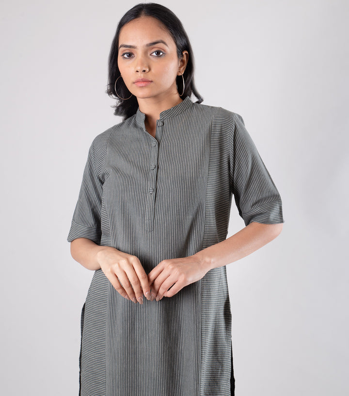 Grey Khadi Woven kurta