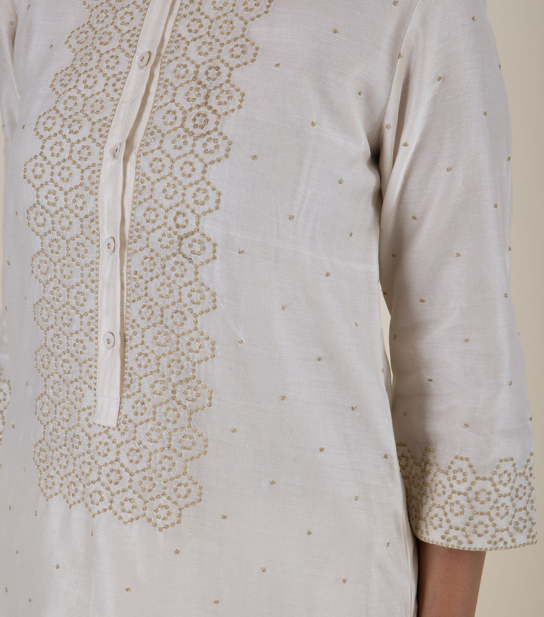 Natural Embroidered Chanderi Kurta