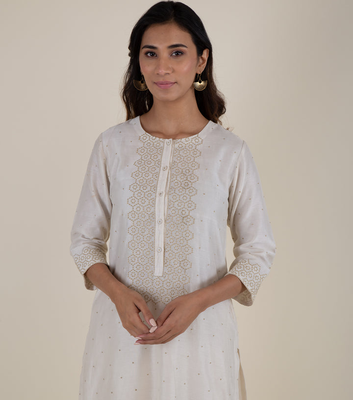 Natural Embroidered Chanderi Kurta