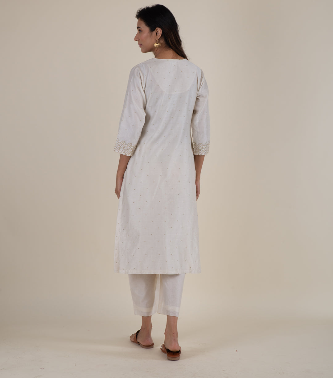 Natural Embroidered Chanderi Kurta