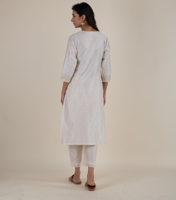 Natural Embroidered Chanderi Kurta