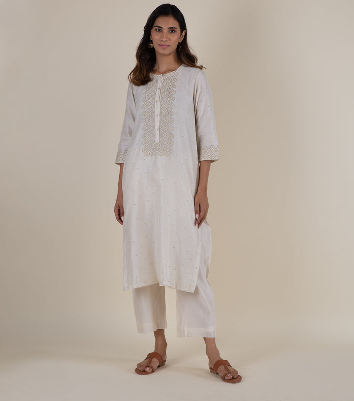 Natural Embroidered Chanderi Kurta