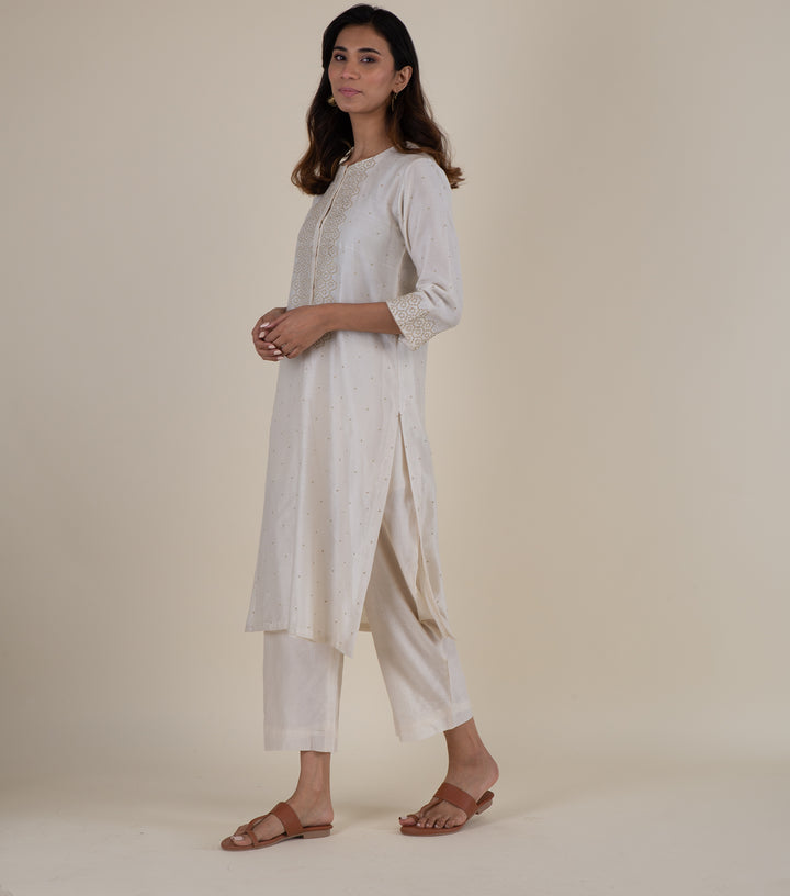 Natural Embroidered Chanderi Kurta