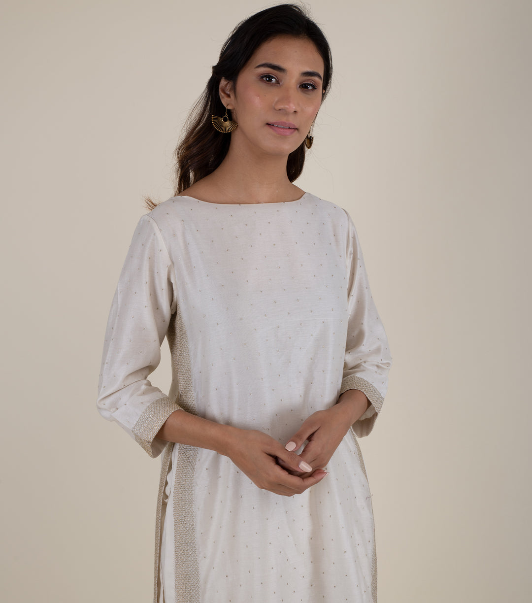 Natural Embroidered Chanderi Kurta