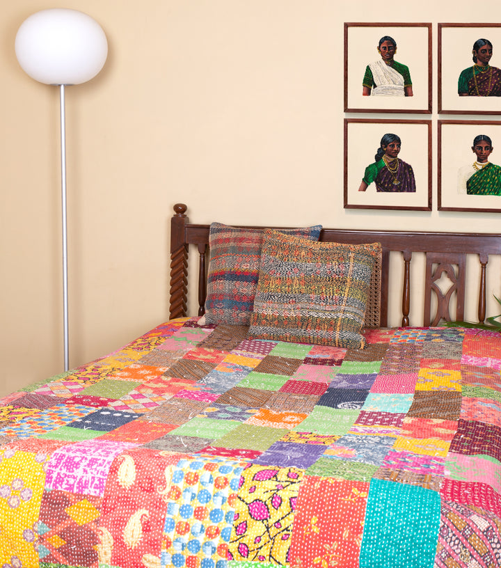 Multicolor Kantha Cotton Bedcover