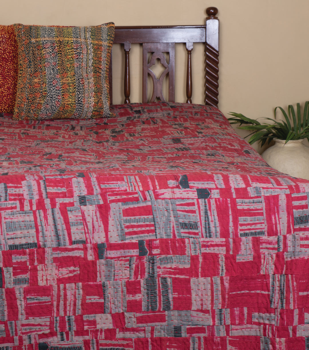 Red Khadi Bedcover