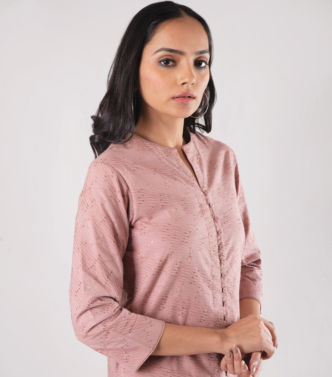 Pink embroidered linen kurta