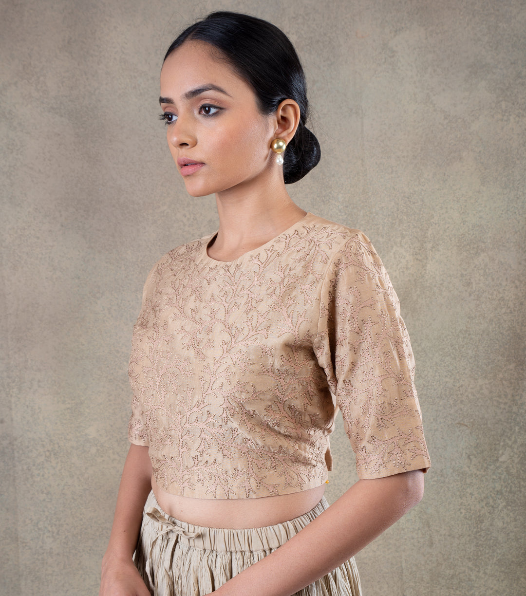 Beige embroidered Chanderi Blouse