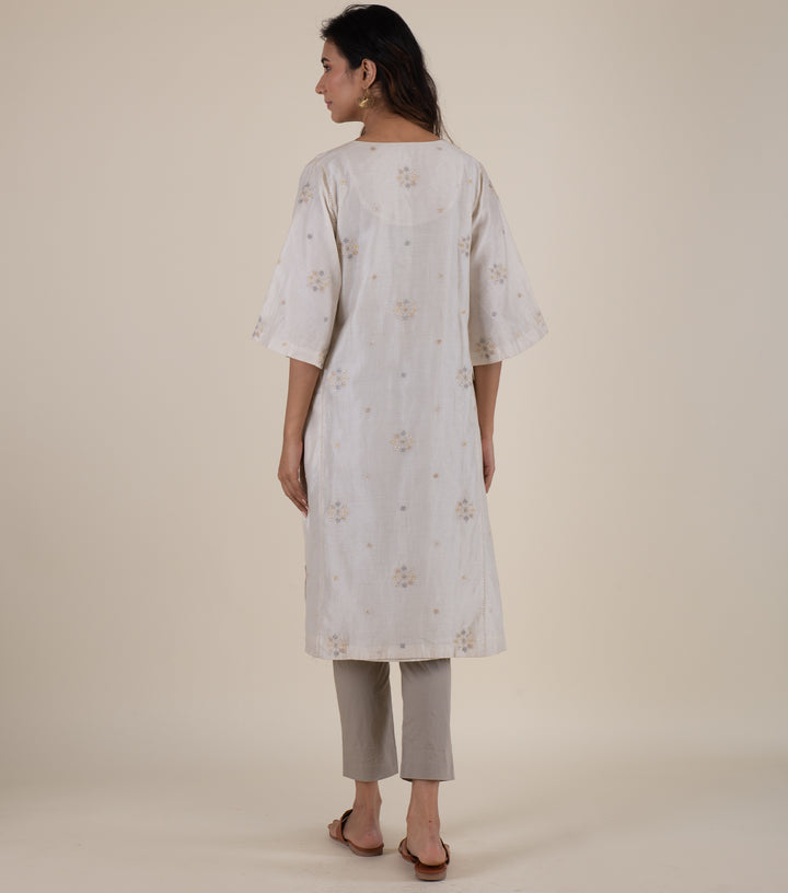 Natural Embroidered Chanderi Kurta