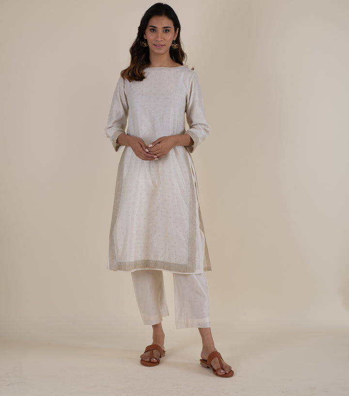 Natural Embroidered Chanderi Kurta