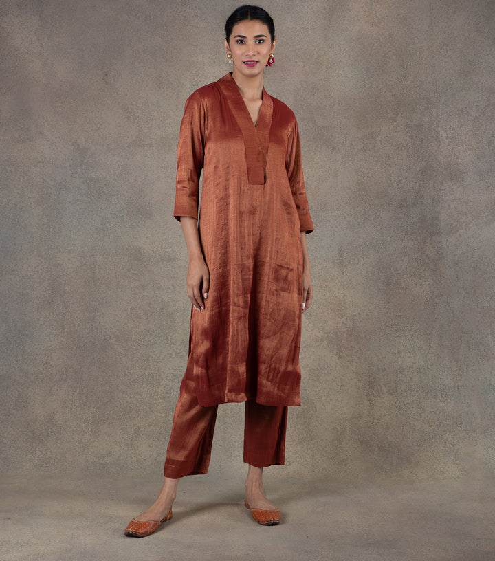 Maroon Tissue Kurta & Palazzo Pants Set