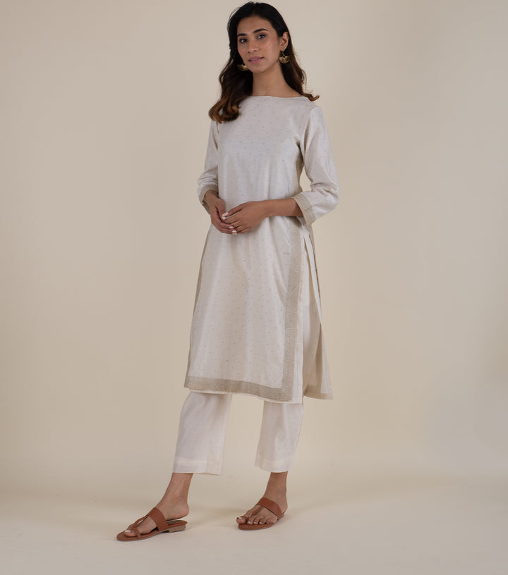 Natural Embroidered Chanderi Kurta