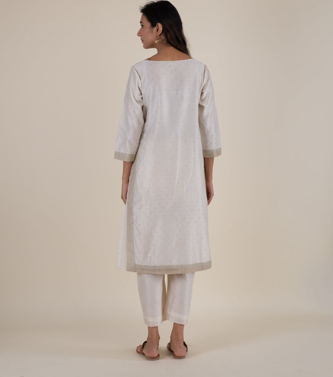 Natural Embroidered Chanderi Kurta