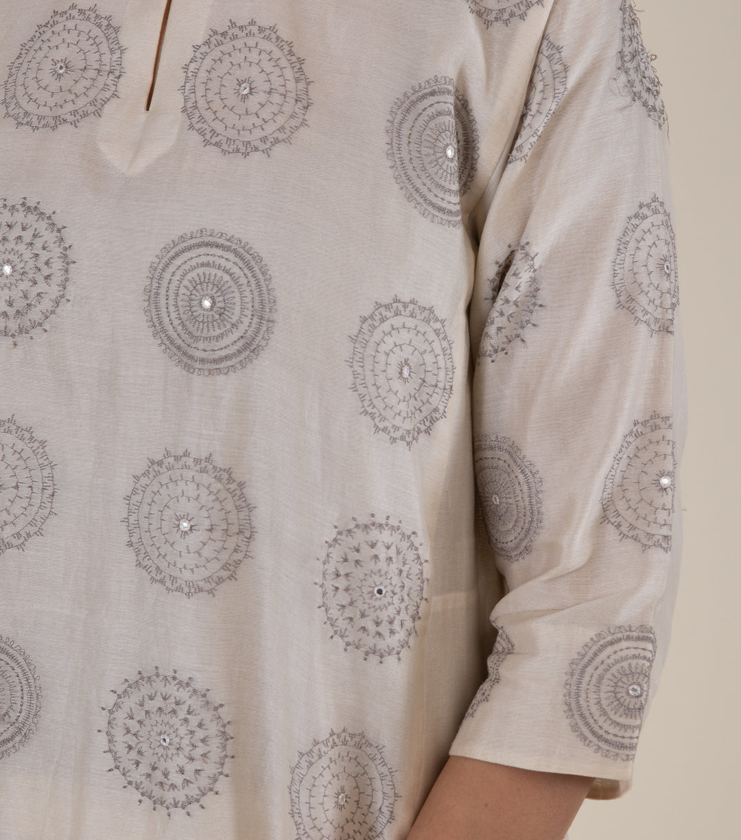 Natural Embroidered Chanderi Kurta