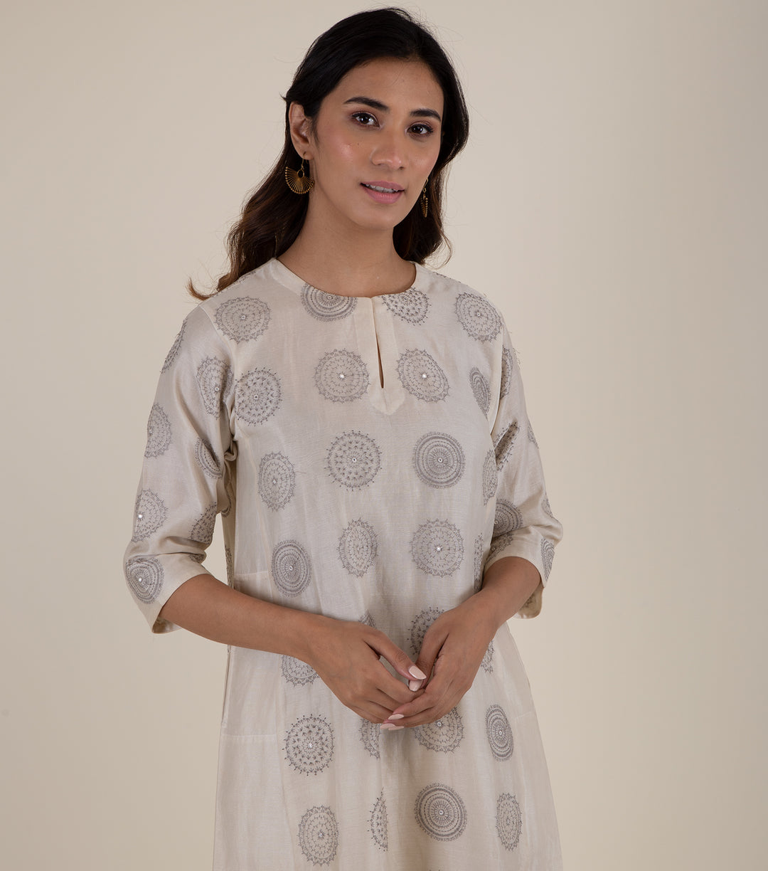 Natural Embroidered Chanderi Kurta