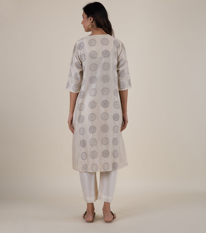 Natural Embroidered Chanderi Kurta