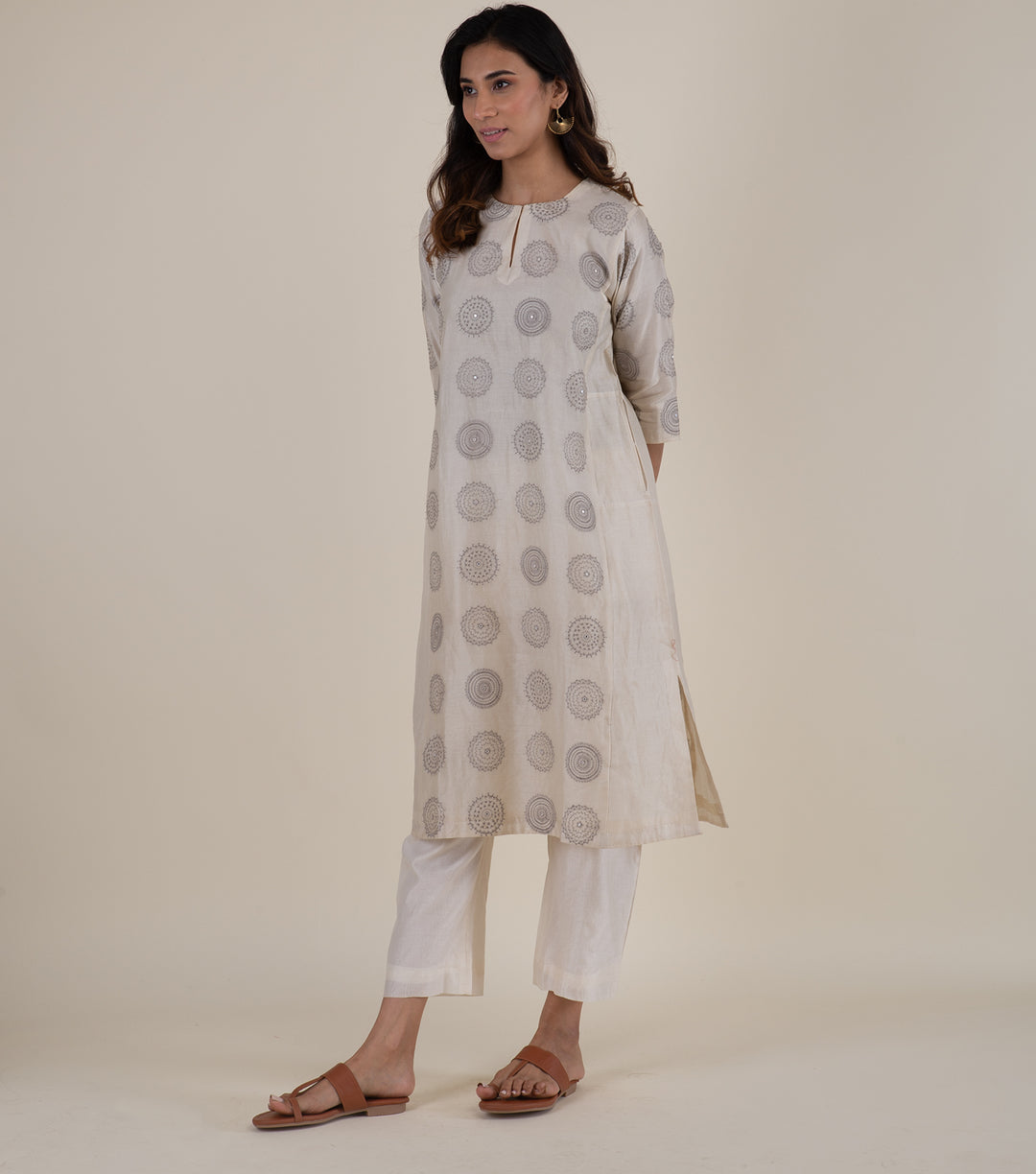 Natural Embroidered Chanderi Kurta