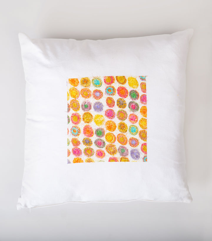 White Patch Work Embroidered Cotton Cushion Cover