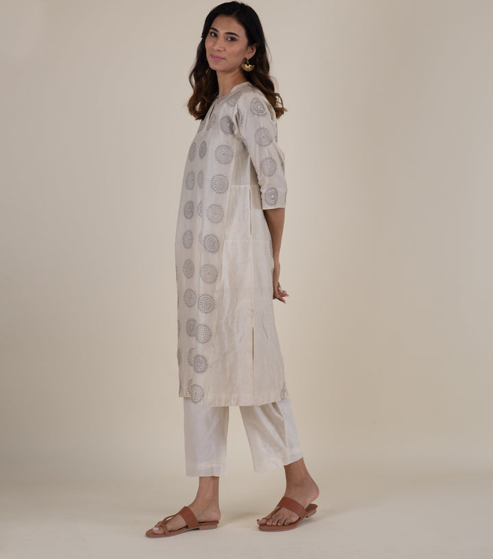 Natural Embroidered Chanderi Kurta