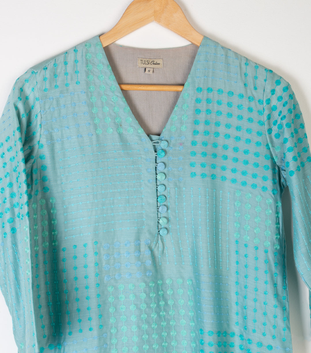 Sea Green Embroidered Chanderi Kurta