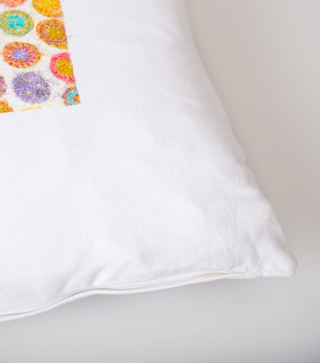 White Patch Work Embroidered Cotton Cushion Cover