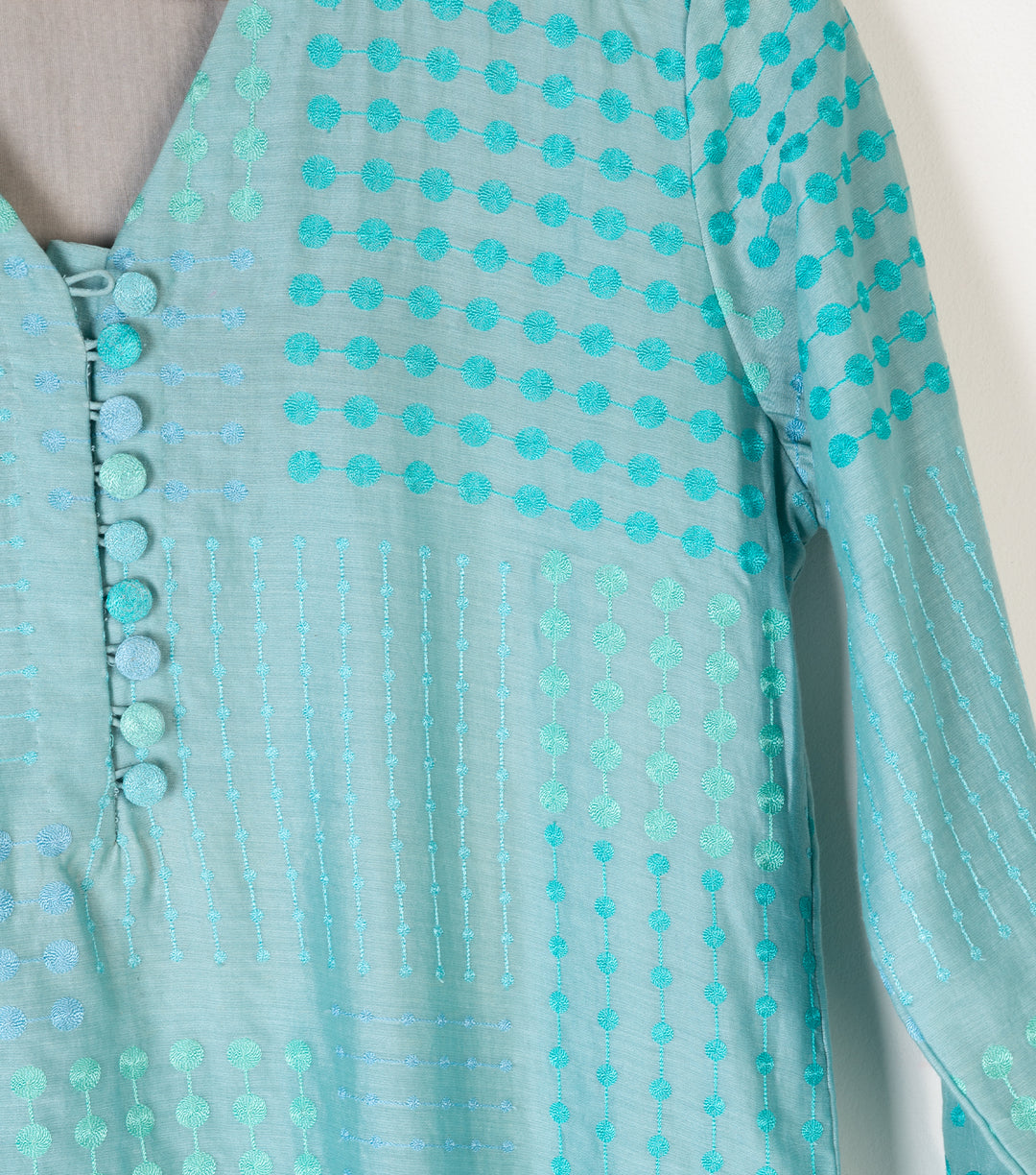 Sea Green Embroidered Chanderi Kurta