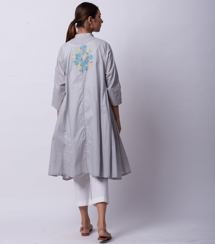 Light Grey embroidered cotton choga