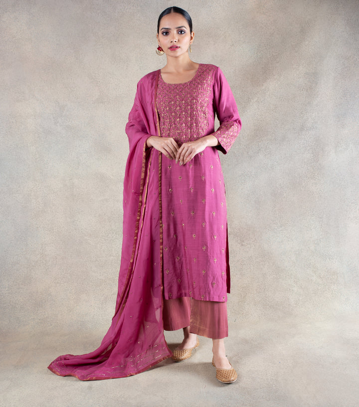 Magenta Hand Embroidered Suit Set