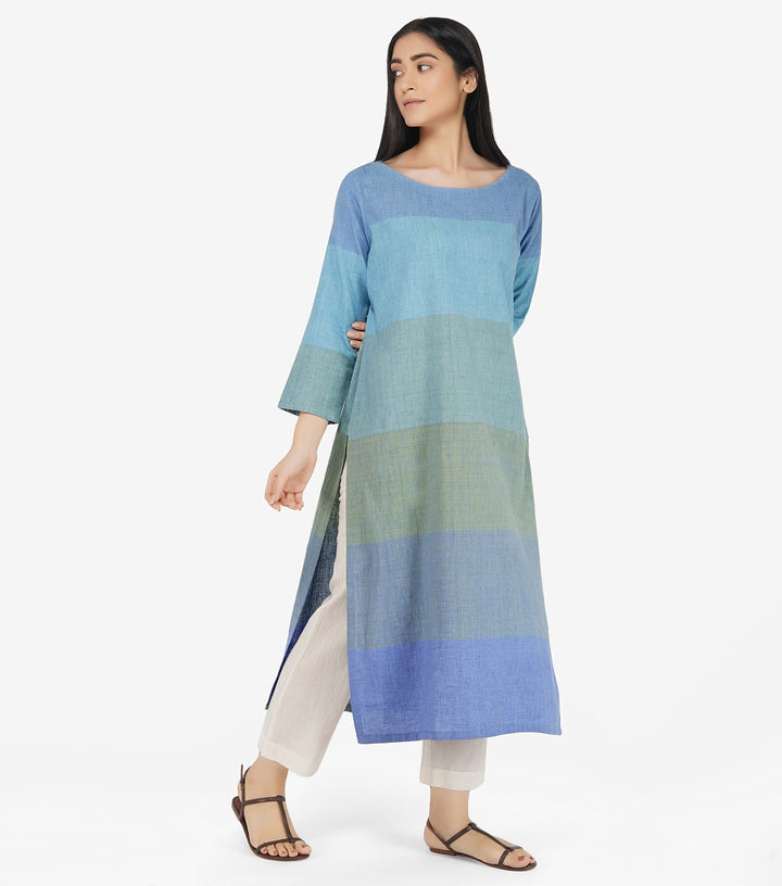 Blue khadi kurta