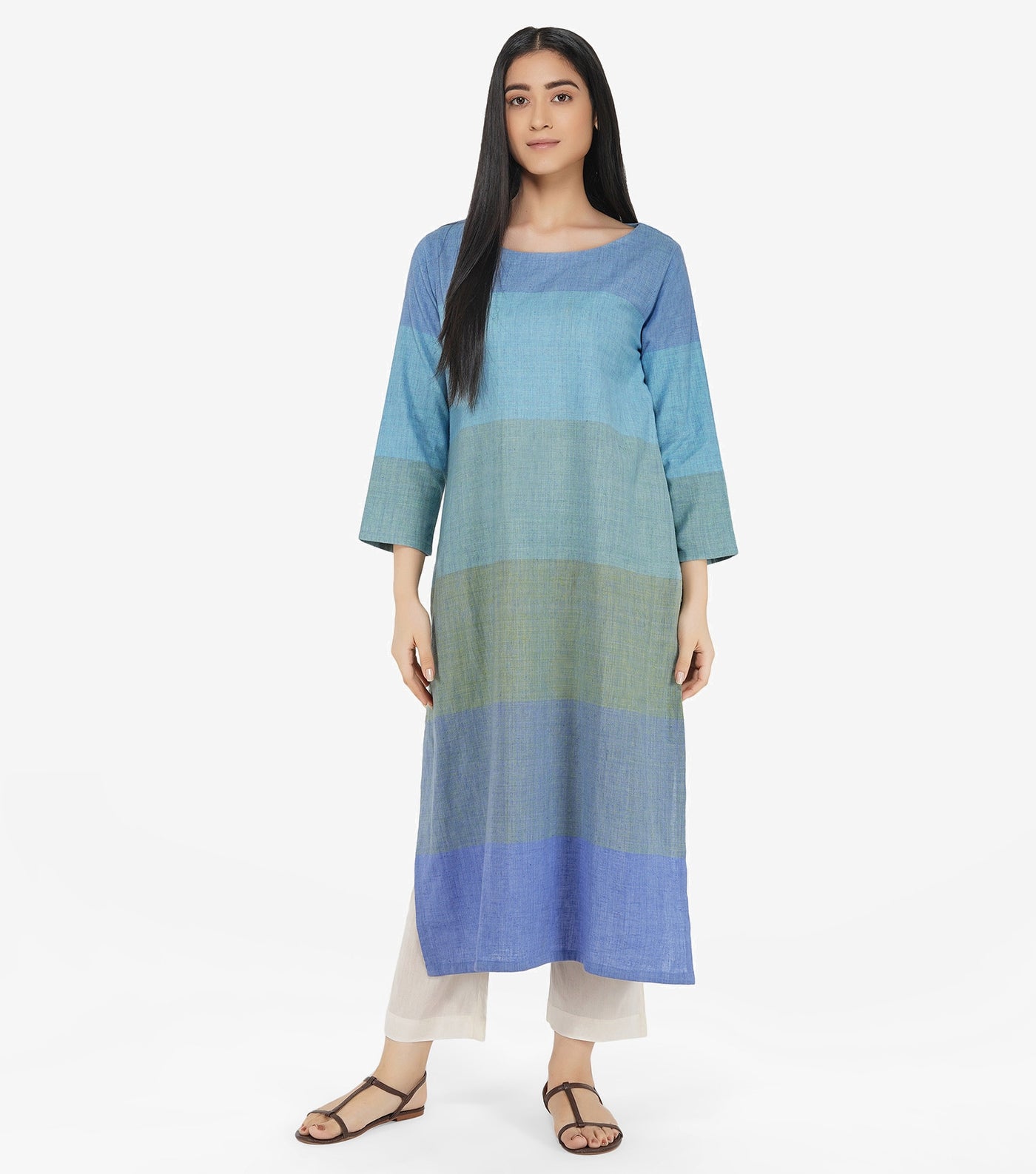 Blue khadi kurta