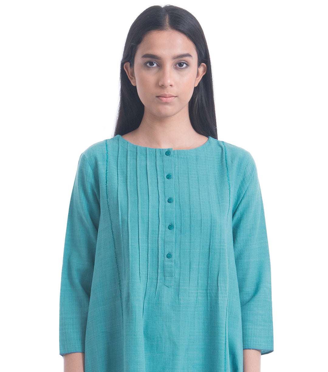 Teal Solid Khadi Kurta