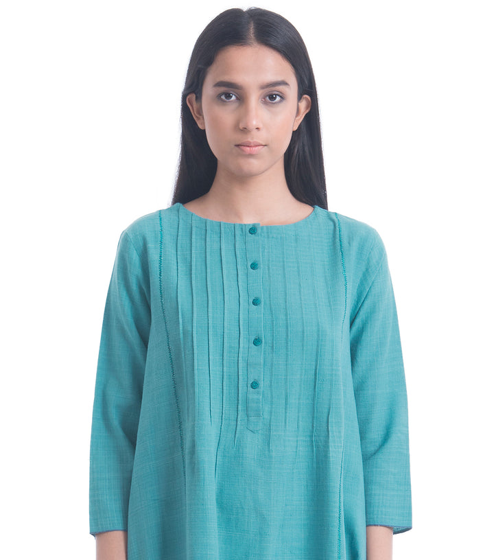 Teal Solid Khadi Kurta