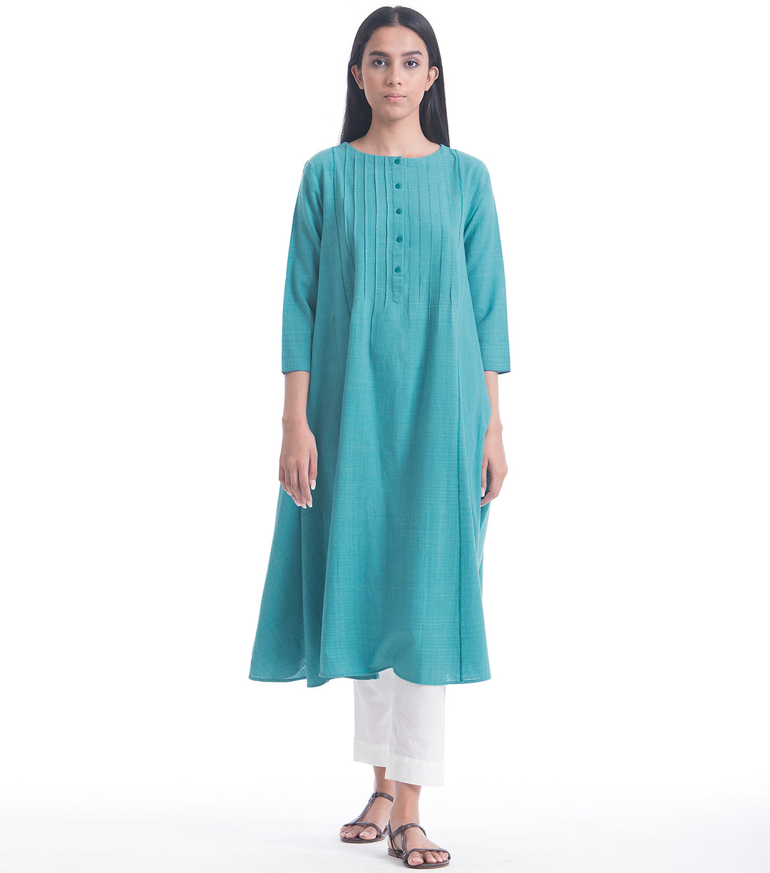 Teal Solid Khadi Kurta