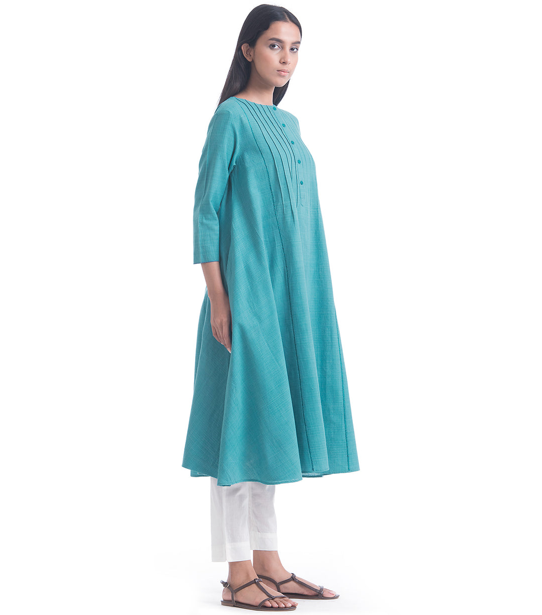 Teal Solid Khadi Kurta