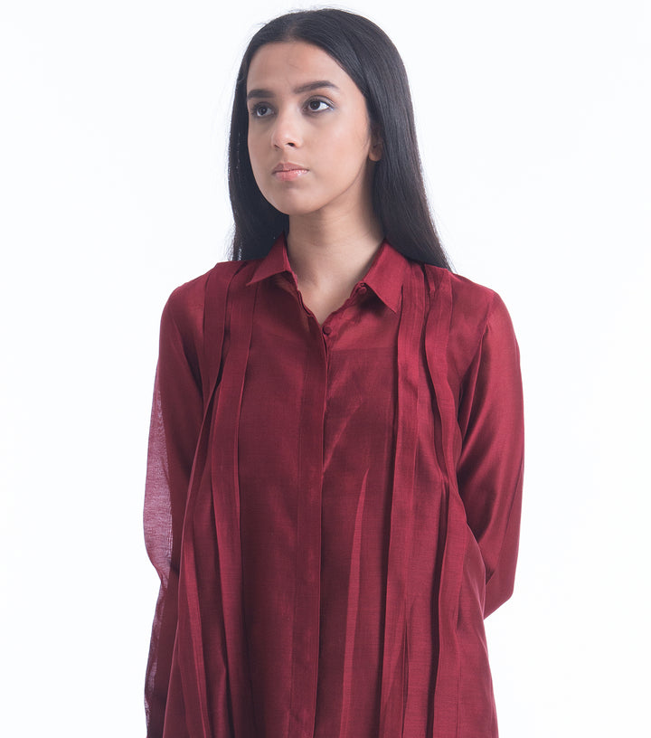 Maroon Chanderi Shirt Dress