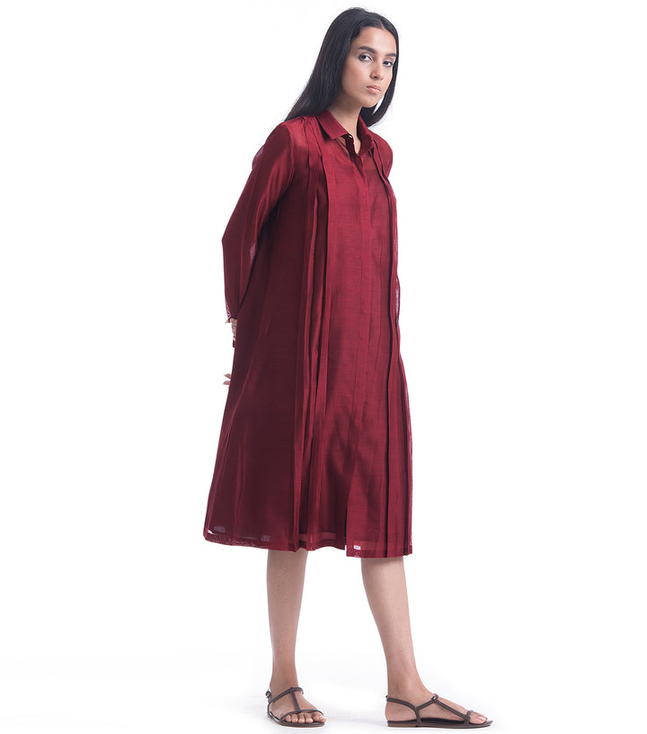 Maroon Chanderi Shirt Dress