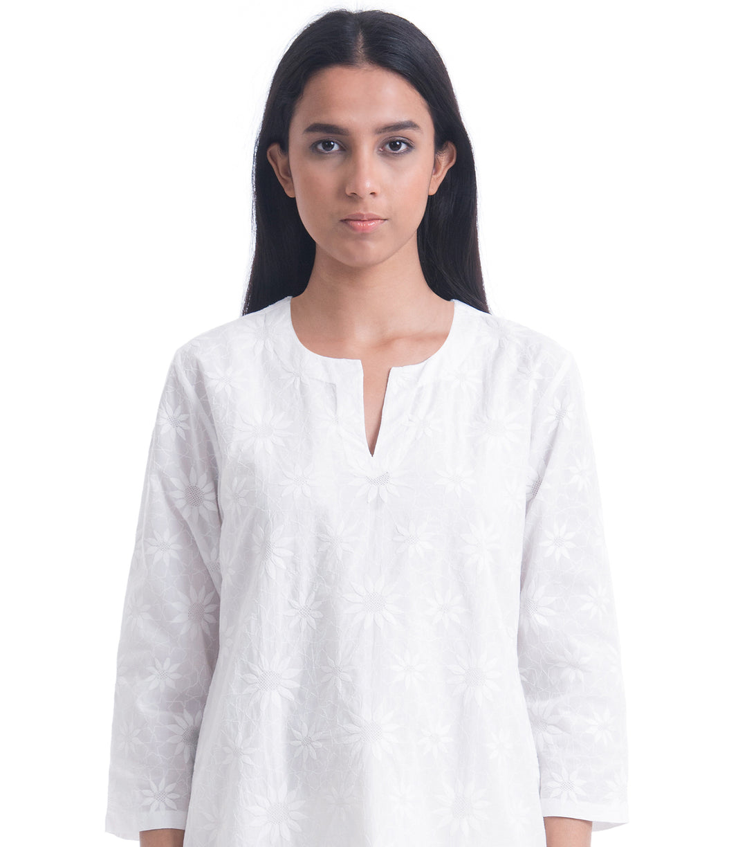 White Cotton Embroidered Kurta