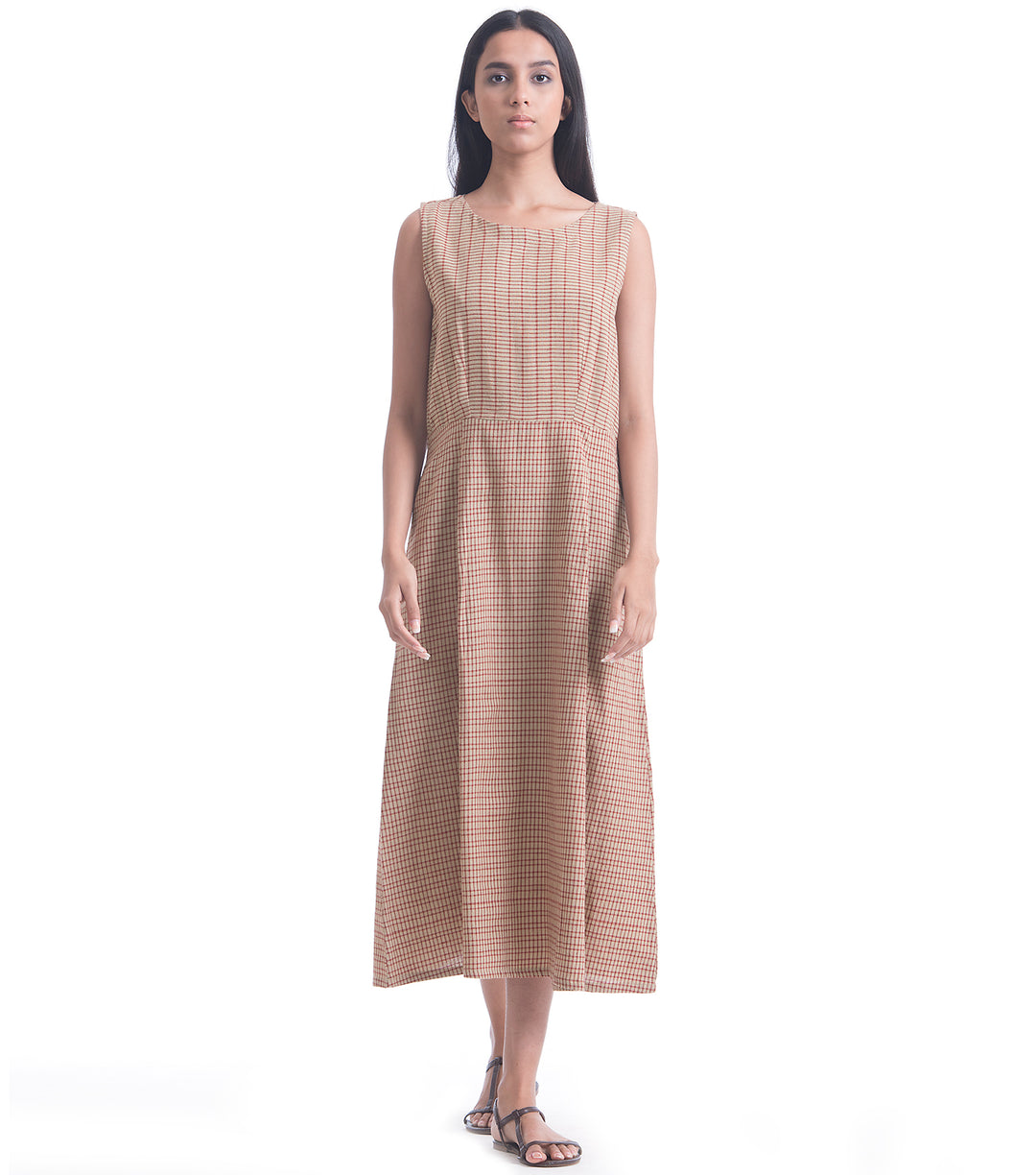 Beige Woven Khadi Dress