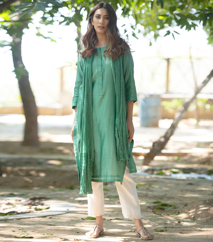 Green Cotton Silk Kurta & Dupatta Set