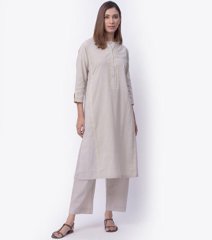 Earl Grey Cotton Kurta & Palazzo Pants Set