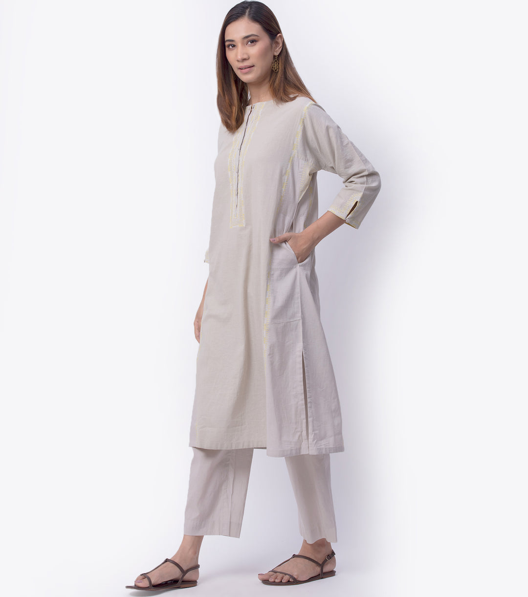 Earl Grey Cotton Kurta & Palazzo Pants Set