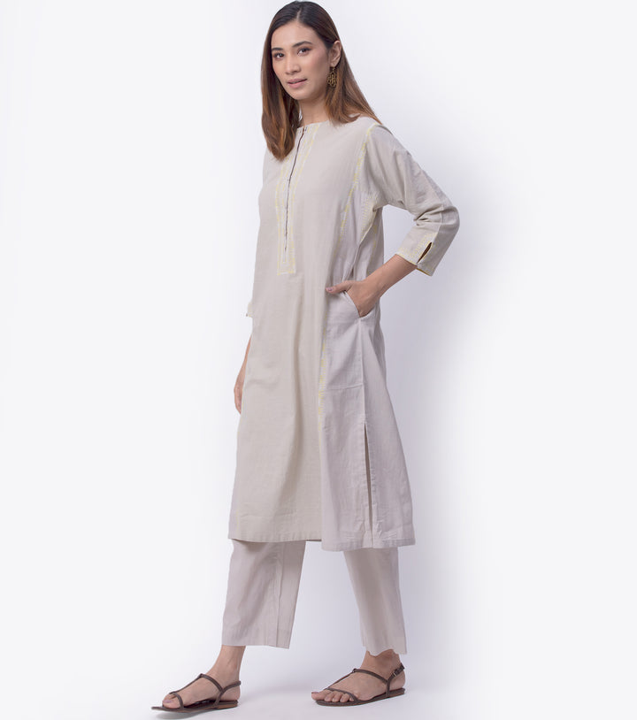 Earl Grey Cotton Kurta & Palazzo Pants Set