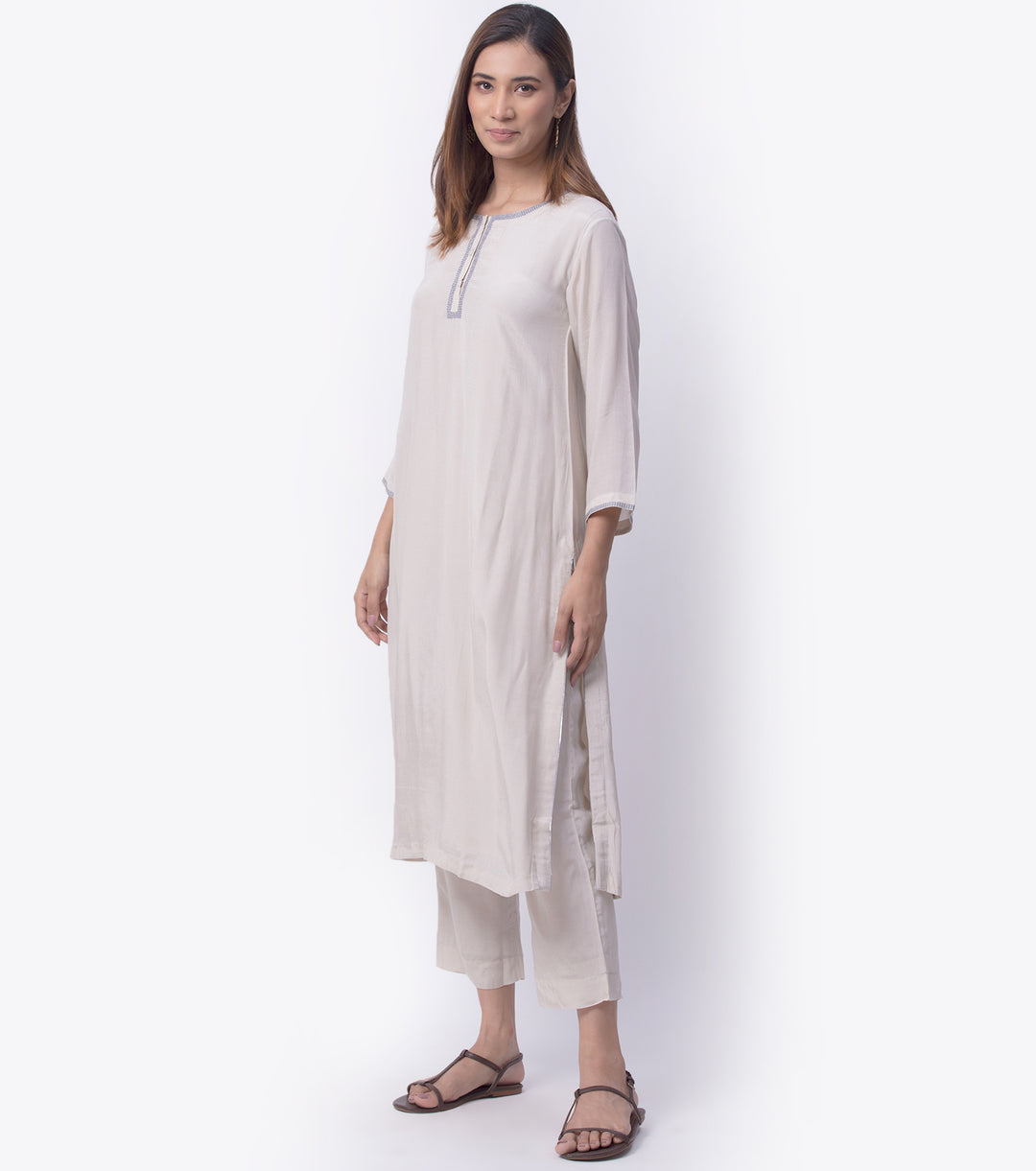 Ivory Modal Silk Kurta & Cotton Pants Set