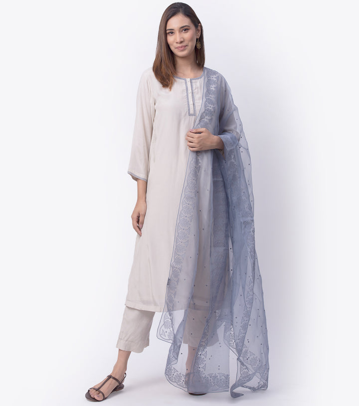 Ivory Modal Silk Kurta & Cotton Pants Set