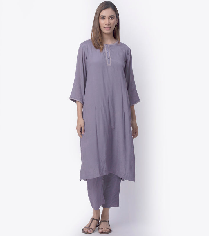 Mauve Modal Silk Kurta & Cotton Pants Set