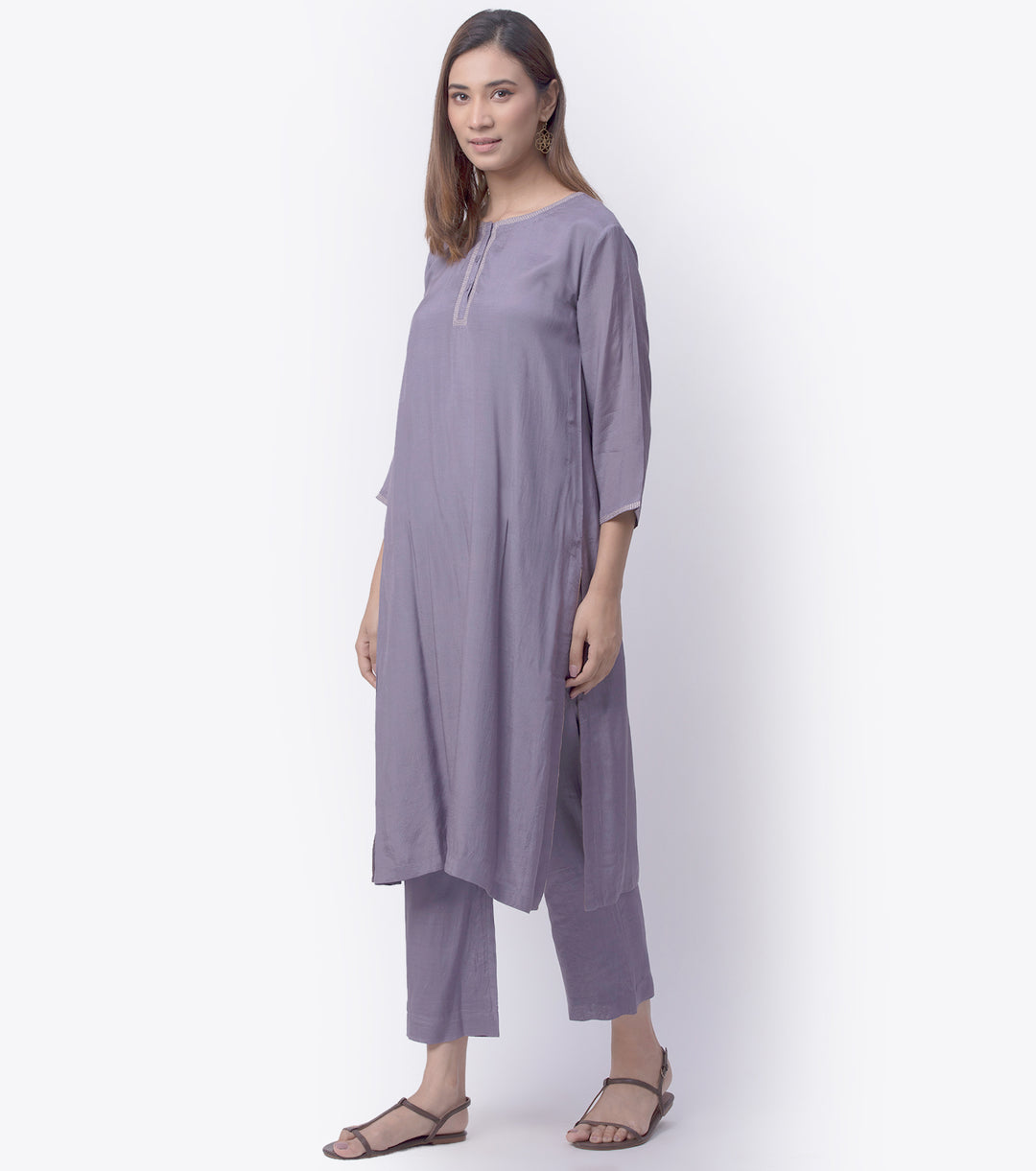 Mauve Modal Silk Kurta & Cotton Pants Set