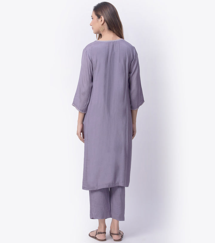 Mauve Modal Silk Kurta & Cotton Pants Set